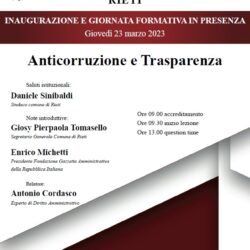 Al Comune di Rieti l’Accademia della Pubblica Amministrazione: giovedì 23 marzo una giornata formativa su “Anticorruzione e trasparenza”